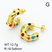 Czech Stones,Handmade Polished  Half Ring  Stainless Steel Earrings  7E4000050bhia-066