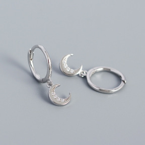 Ring & Crescent  925 Silver Earrings  WT:1.35g  8.5*20.7mm  JE1001vhop-Y05  YHE0455