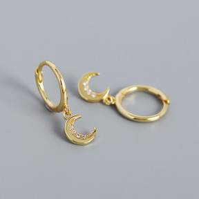 Ring & Crescent  925 Silver Earrings  WT:1.35g  8.5*20.7mm  JE1002vhop-Y05  YHE0455