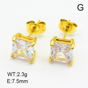 Zircon,Handmade Polished  Square  Stainless Steel Earrings  7E4000061bbov-066