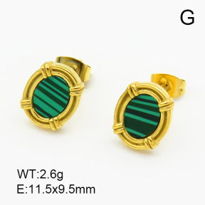 Malachite,Handmade Polished  Oval  Stainless Steel Earrings  7E4000076bhva-066