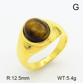 Tiger Eye,Handmade Polished  Oval  Stainless Steel Ring  6-8#  7R4000030bhia-066