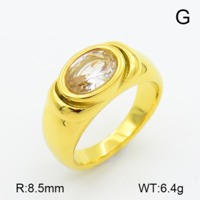 Zircon,Handmade Polished  Oval  Stainless Steel Ring  6-8#  7R4000031bhia-066