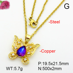 Imitation Crystal Glass & Zirconia  Fashion Copper Necklace  F7N400922vbmb-G030