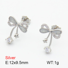 Zircon & Enamel  Bow Tie  925 Silver Earrings  JUSE70109bhio-925