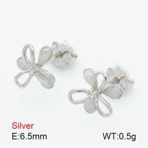 Zircon & Enamel  Flower  925 Silver Earrings  JUSE70114bhbl-925
