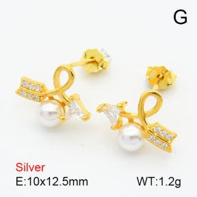 Zircon & Plastic Imitation Pearls  Arrow  925 Silver Earrings  JUSE70115bhip-925