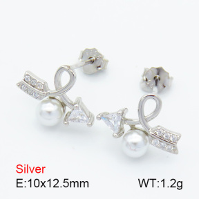 Zircon & Plastic Imitation Pearls  Arrow  925 Silver Earrings  JUSE70116bhip-925
