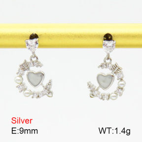 Plastic Imitation Pearls & Zircon & Enamel  Arrow and Heart  925 Silver Earrings  JUSE70117vhlo-925