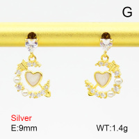 Plastic Imitation Pearls & Zircon & Enamel  Arrow and Heart  925 Silver Earrings  JUSE70118vhlo-925