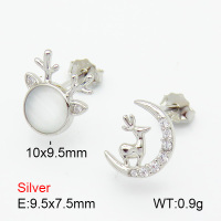 Cat Eye Stone & Enamel  Deer  925 Silver Earrings  JUSE70120bhhp-925