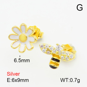 Zircon & Enamel  Flower  925 Silver Earrings  JUSE70123bhbo-925