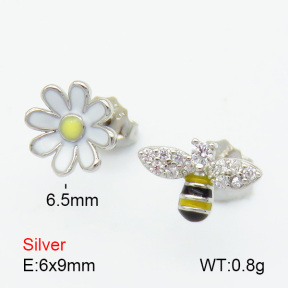 Zircon & Enamel  Flower  925 Silver Earrings  JUSE70124bhbo-925