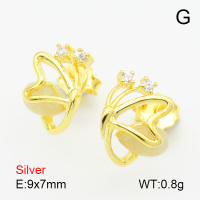 Cat Eye Stone & Zircon  Butterfly  925 Silver Earrings  JUSE70127bhbl-925