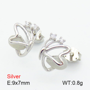Cat Eye Stone & Zircon  Butterfly  925 Silver Earrings  JUSE70128bhbl-925