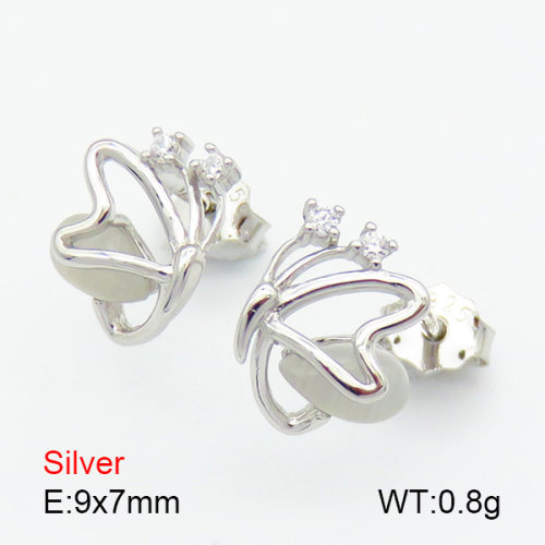 Cat Eye Stone & Zircon  Butterfly  925 Silver Earrings  JUSE70128bhbl-925