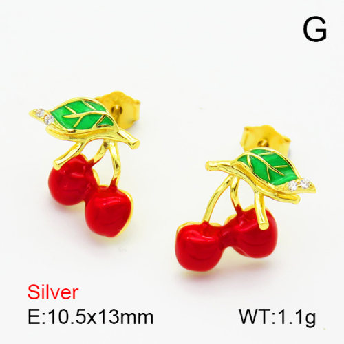 Zircon & Enamel  Cherry  925 Silver Earrings  JUSE70131bhil-925