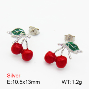 Zircon & Enamel  Cherry  925 Silver Earrings  JUSE70132bhil-925