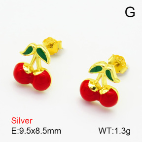 Enamel  Cherry  925 Silver Earrings  JUSE70135bhil-925