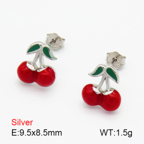 Enamel  Cherry  925 Silver Earrings  JUSE70136bhil-925