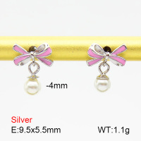 Plastic Imitation Pearls & Enamel  Bow Tie  925 Silver Earrings  JUSE70137bhjo-925
