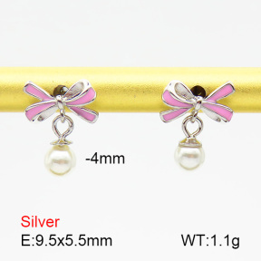 Plastic Imitation Pearls & Enamel  Bow Tie  925 Silver Earrings  JUSE70137bhjo-925