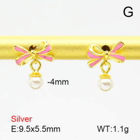 Plastic Imitation Pearls & Enamel  Bow Tie  925 Silver Earrings  JUSE70138bhjo-925