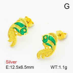 Enamel  Goldfish  925 Silver Earrings  JUSE70139bhho-925