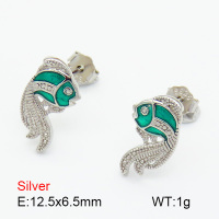 Enamel  Goldfish  925 Silver Earrings  JUSE70140bhho-925