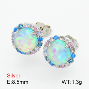 Zircon & Opal  Round  925 Silver Earrings  JUSE70154vhpo-925