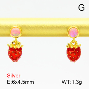 Opal & Enamel  Strawberry  925 Silver Earrings  JUSE70155bhjo-925