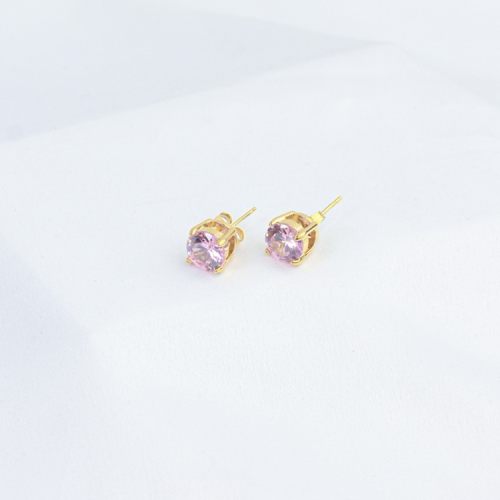 Zircon,Handmade Polished  Nearly Round  PVD Vacuum plating gold  WT:2.7g  E:10mm  316 Stainless Steel Earrings  GEE000149bbov-066