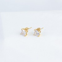 Zircon,Handmade Polished  Square  PVD Vacuum plating gold  WT:2.5g  E:8mm  316 Stainless Steel Earrings  GEE000151bbov-066