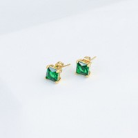 Zircon,Handmade Polished  Square  PVD Vacuum plating gold  WT:1.8g  E:8mm  316 Stainless Steel Earrings  GEE000154bbov-066
