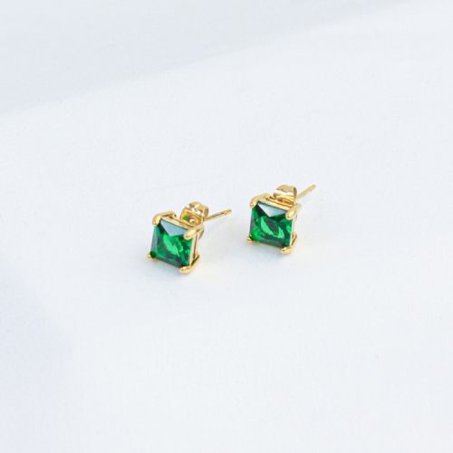 Zircon,Handmade Polished  Square  PVD Vacuum plating gold  WT:1.8g  E:8mm  316 Stainless Steel Earrings  GEE000154bbov-066