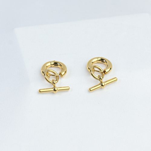 Handmade Polished  Ring & Rod  PVD Vacuum plating gold  WT:11.5g  E:18mm  304 Stainless Steel Earrings  GEE000158bhia-066