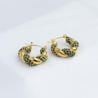 Czech Stones,Handmade Polished  Twisted Ring  PVD Vacuum plating gold  WT:17.8g  E:24mm  316 Stainless Steel Earrings  GEE000164vhkb-066