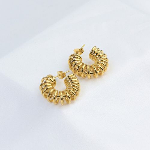 Handmade Polished  Coil Ring  PVD Vacuum plating gold  WT:11.2g  E:24mm  304 Stainless Steel Earrings  GEE000175bhva-066