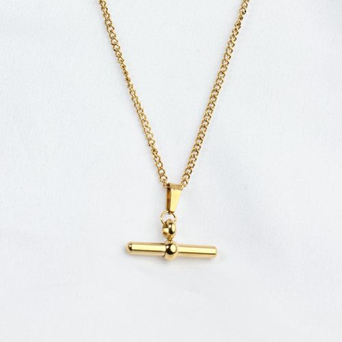 Handmade Polished  Round Bar  PVD Vacuum plating gold  WT:4.8g  P:22x3mm N:400x2mm  304 Stainless Steel Necklace  GEN000205vbpb-066