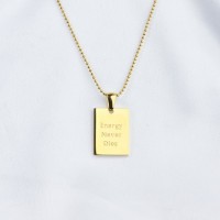 Handmade Polished  Rectangle with Word  PVD Vacuum plating gold  WT:5.1g  P:19x14mm N:400x1mm  304 Stainless Steel Necklace  GEN000209bhva-066