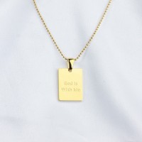 Handmade Polished  Rectangle with Word  PVD Vacuum plating gold  WT:5.1g  P:19x14mm N:400x1mm  304 Stainless Steel Necklace  GEN000211bhva-066