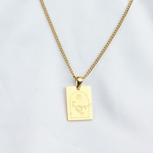 Handmade Polished  Rectangle & Scorpion  PVD Vacuum plating gold  WT:6.5g  P:19x14mm N:450x2mm  304 Stainless Steel Necklace  GEN000222bhva-066