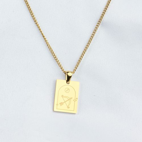 Handmade Polished  Rectangle & Bow  PVD Vacuum plating gold  WT:6.5g  P:19x14mm N:450x2mm  304 Stainless Steel Necklace  GEN000224bhva-066