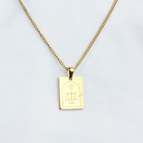 Handmade Polished  Rectangle & Libra  PVD Vacuum plating gold  WT:6.5g  P:19x14mm N:450x2mm  304 Stainless Steel Necklace  GEN000226bhva-066
