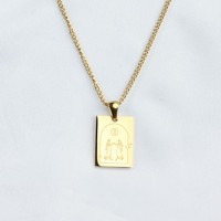 Handmade Polished  Rectangle & Girl  PVD Vacuum plating gold  WT:6.5g  P:19x14mm N:450x2mm  304 Stainless Steel Necklace  GEN000230bhva-066