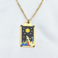 Enamel,Handmade Polished  Rectangle & Girl  PVD Vacuum plating gold  WT:17.3g  P:41x26mm N:400x3mm  304 Stainless Steel Necklace  GEN000231vhkb-066