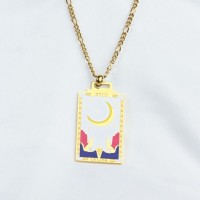 Enamel,Handmade Polished  Rectangle & Crescent  PVD Vacuum plating gold  WT:17.3g  P:41x26mm N:400x3mm  304 Stainless Steel Necklace  GEN000233vhkb-066
