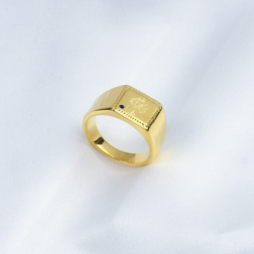 Czech Stones,Handmade Polished  Rectangle  PVD Vacuum plating gold  WT:6.8g  R:11mm  316 Stainless Steel Ring  GER000230vhha-066