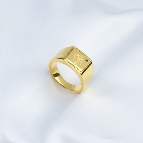 Czech Stones,Handmade Polished  Rectangle  PVD Vacuum plating gold  WT:6.8g  R:11mm  316 Stainless Steel Ring  GER000236vhha-066