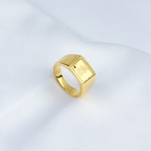 Czech Stones,Handmade Polished  Rectangle  PVD Vacuum plating gold  WT:6.8g  R:11mm  316 Stainless Steel Ring  GER000237vhha-066